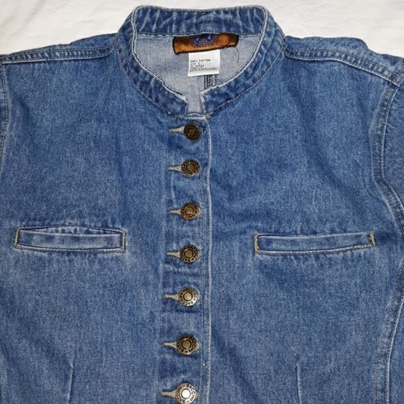 Vintage Crop Baccini Military Style Jean Jacket Lg - Picture 2 of 7